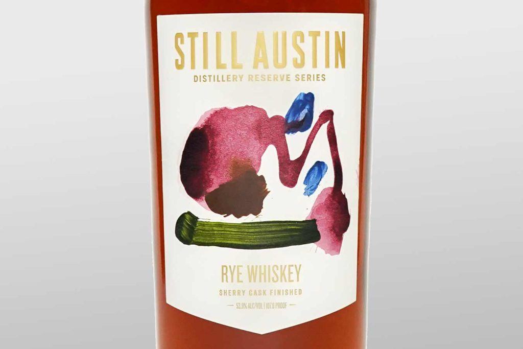 hand painted label by artist Rachel Dickson for still austin whiskey co distillers reserve series sherry cask finished rye